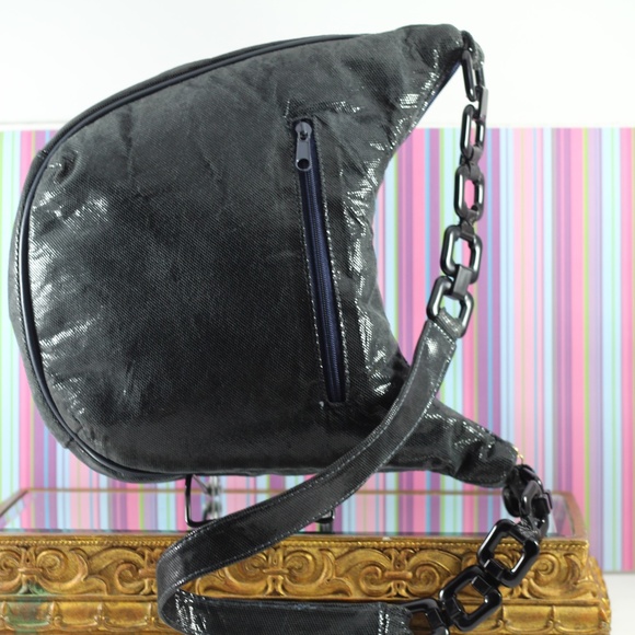 Vintage Leather Purse Dark Navy Lucite and Leather Strap - Picture 5 of 16